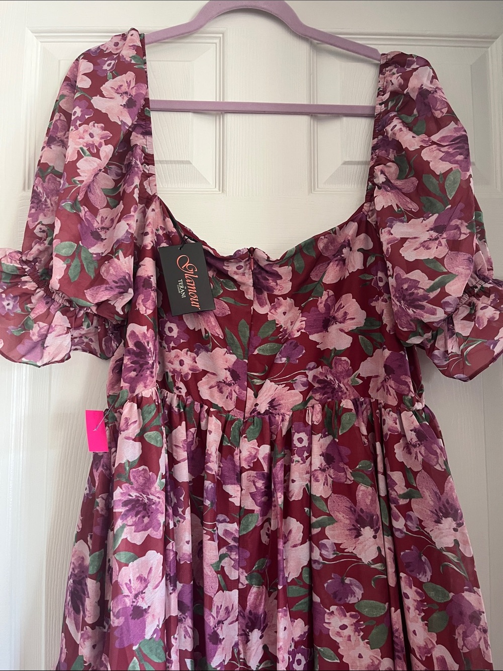 Terani Couture Pink Floral Ruffle Midi Dress - Picture 10 of 10